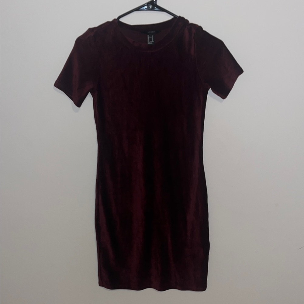 Burgundy Velvet Short Sleeve Dress